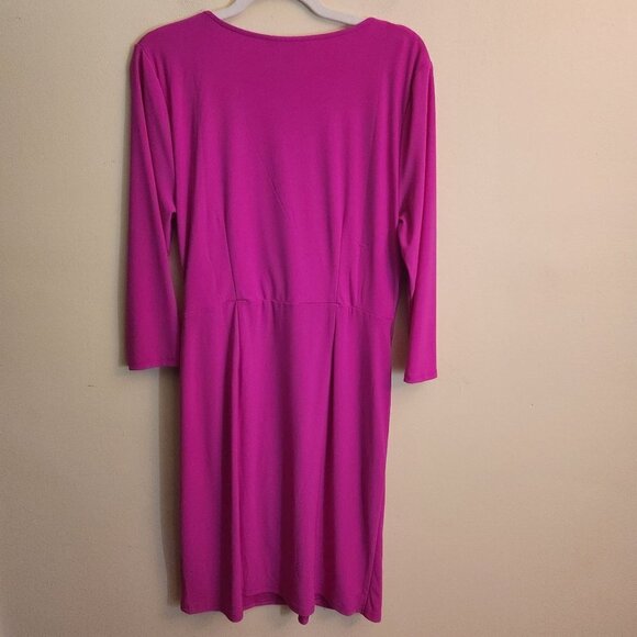 INC International NWT Glitz Faux Wrap Dress Magenta Flame BarbiecoreSize L - Picture 4 of 10